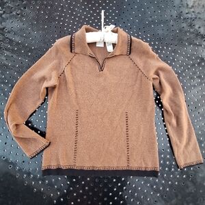 Vintage Sweater Collar Two Tone Golden Chocolate with Black Knit Trim